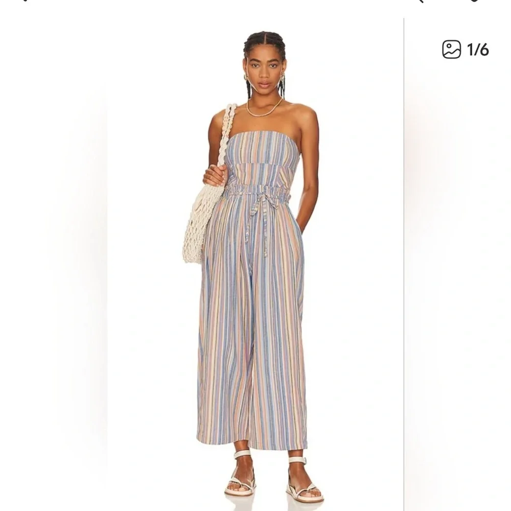 Free People Roaming Shores Striped Strapless Jumpsuit Size L - Picture 14 of 14